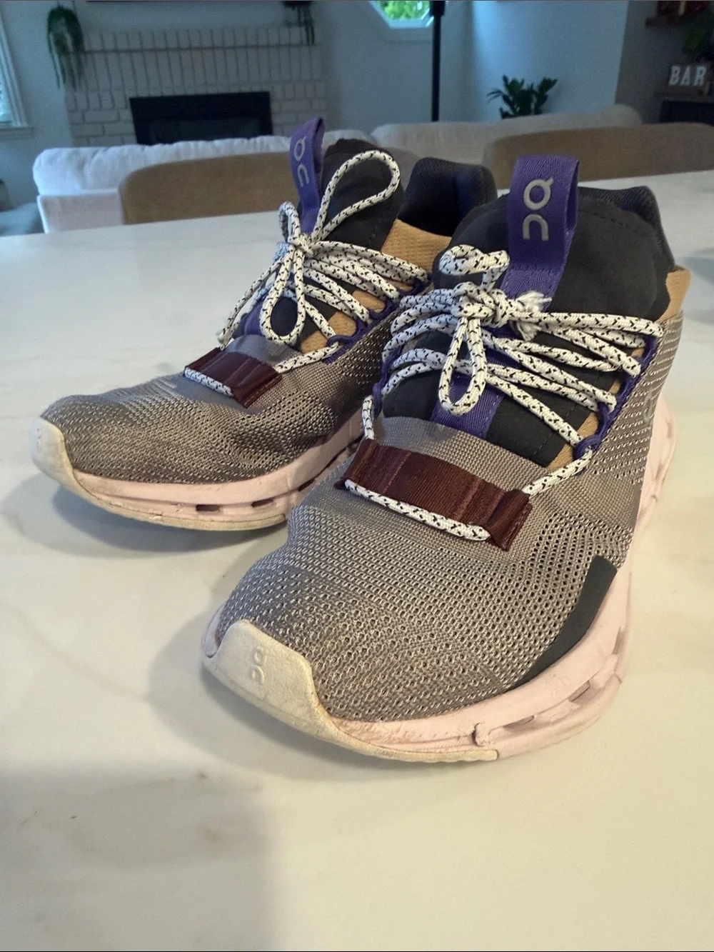 On Running Women's Knit Sneakers in Gray, Pink & Purple Accents